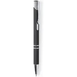 A pen with a black body and silver accents, featuring a clip for attachment. It has a simple, elegant design.