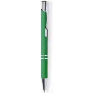 A green pen with a chrome clip and tip, featuring a simple design and smooth finish.