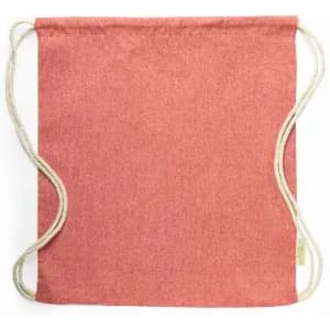 A drawstring bag in a muted pink shade with beige ropes on the sides. The bag has a textured fabric appearance.