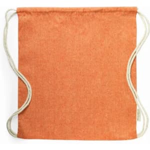 An orange drawstring backpack with beige ropes, featuring a simple and minimalistic design.
