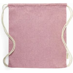 A drawstring bag in a soft pink hue with natural-coloured rope handles. It features a simple, clean design.