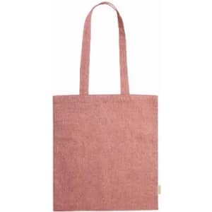 A tote bag in a muted pink colour, featuring long handles and a simple, unadorned design.