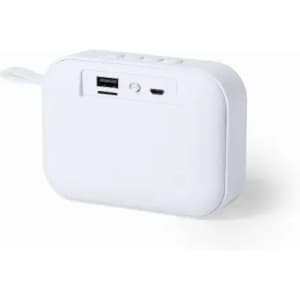 A white portable charger with USB ports and a sleek design, featuring a small handle for easy transport.