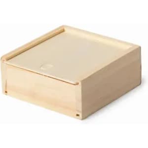 A wooden gift box with a smooth, natural wood finish and a removable lid.