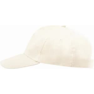 A cream-coloured cap with a curved brim, featuring a simple design and no visible branding.