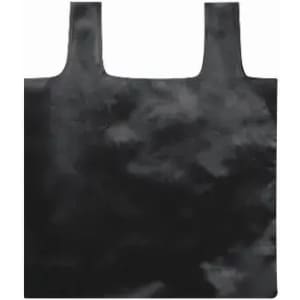 A reusable shopping bag in solid black with two handles. The material appears durable and lightweight.