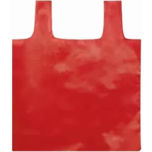 A red tote bag with two handles, featuring a smooth surface and no additional designs or text.