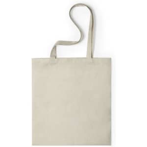 A neutral-coloured tote bag with two handles and a simple design, featuring a subtle logo.