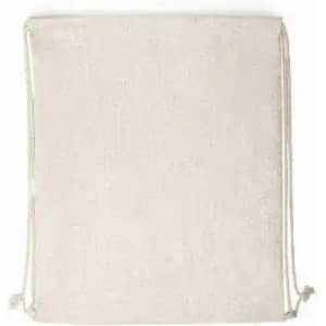 A drawstring bag in a light beige colour with a simple design and two securing cords at the top.
