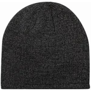 A beanie hat in black with a textured knit pattern and a subtle logo.