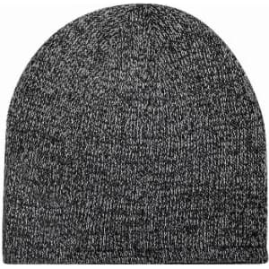 A beanie in a grey speckled knit pattern, featuring a rounded top and no visible logos.