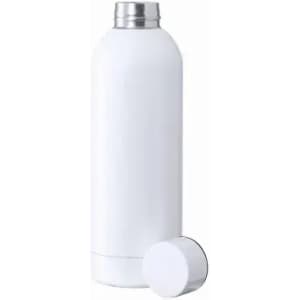 A drink bottle in a sleek white design with a stainless steel cap, featuring a removable bottom section.