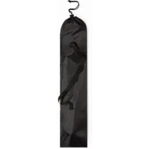 A black storage bag with a hook and strap for easy carrying. It features a drawstring closure at the top.