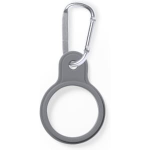 A grey keyring with a loop and attached silver carabiner. The product features a simple design for holding keys.