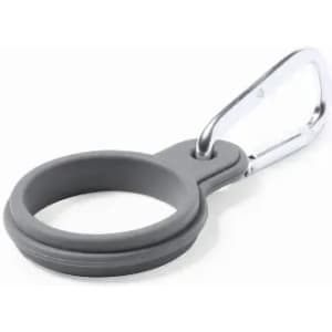 A grey silicone keyring with a silver metal carabiner attached.