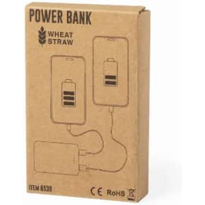 A power bank packaging made of brown cardboard featuring graphics of a phone and battery indicators.