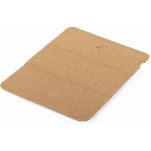A cork placemat in a rectangular shape, featuring rounded corners and a single hole at one edge.