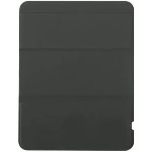 A black tablet case with a folding design and a cutout for access, featuring a minimalist style.