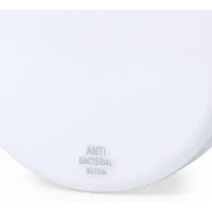 A drink bottle with a sleek white design, featuring an antibacterial surface and a logo.
