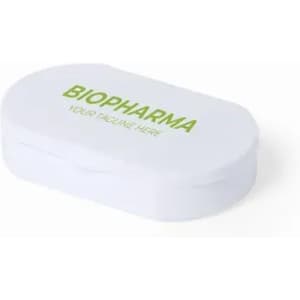 A white rectangular box with a green logo and space for a tagline.