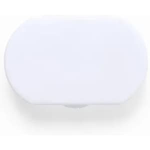 A white drink bottle with a smooth surface and a rounded shape, featuring a simple logo.