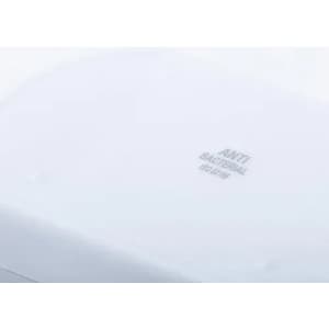 A white antibacterial surface with embossed text. The image features smooth, clean contours.