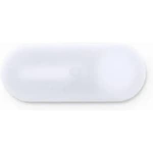 A white promotional drink bottle with a sleek, minimalist design and a logo.