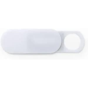 A white drink bottle with a minimalist design featuring a circular opening and a smooth surface. It has a logo.