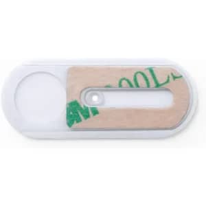 A clear plastic promotional product with a circular cut-out and a slot, featuring a beige segment and a logo.