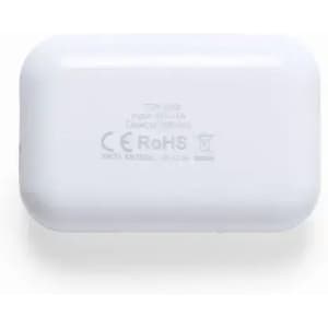 A white rectangular product with rounded edges, featuring a logo and certification markings on the base.