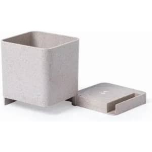 A square storage container in a light grey colour, featuring a matching lid and a simple, minimal design.
