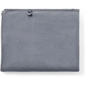 A wallet in a grey hue with a sleek design and stitching detail, featuring a small logo.