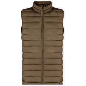 A puffer vest in a warm brown colour, featuring a high collar and front zip closure.