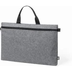 A grey laptop sleeve with a zip closure and a top handle for easy carrying. It features a simple, minimalist design.