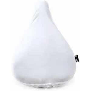 A bean bag chair in a soft white colour, featuring a tag on the side, with a simple teardrop shape.