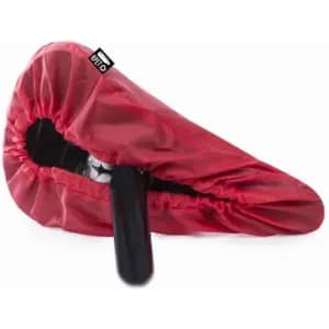 A bike seat cover in bright red, featuring a black underside and elastic edges for a secure fit.