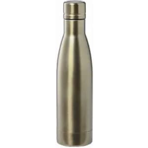 A drink bottle in a brushed metallic gold finish, featuring a sleek, modern design and a metal cap.