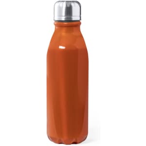 A drink bottle in a vibrant orange hue with a stainless steel cap and a sleek, modern design.