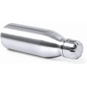A stainless steel drink bottle with a rounded cap, featuring a sleek metallic finish.