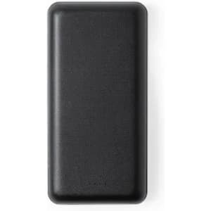 A black rectangular product with a smooth surface, featuring a logo on one side.
