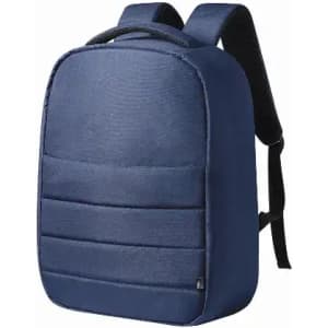 A navy blue backpack with a sleek design and padded front, featuring adjustable shoulder straps and a top handle.