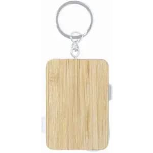A keychain featuring a bamboo-like rectangular design with a metal key ring attachment.