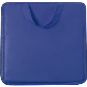 A square blue carry bag with a handle, featuring a textured fabric surface.