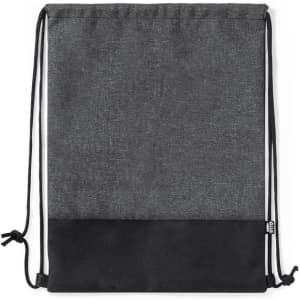 A drawstring backpack in grey and black, featuring a simple design and sturdy drawstring closures.