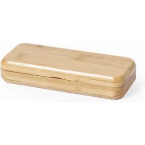 A bamboo storage box with a smooth finish and a hinged lid, featuring a natural wood colour.