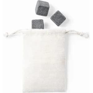 A small cloth pouch containing three grey drink chilling stones.