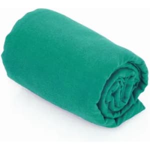 A rolled teal fleece blanket, soft and smooth, features no visible logos or branding.