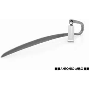 A sleek, curved metal object with a hook and a branding tag. The design is minimalist and modern in appearance.