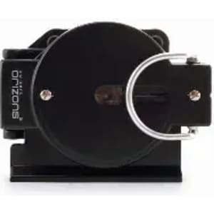 A black outdoor retractable gear reel with a sturdy attachment hook. It features a simple, sleek design and a branding logo.