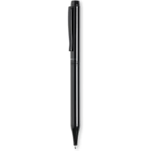 A black ballpoint pen with a sleek design and a clip on the side. It features a shiny finish and a retractable tip.